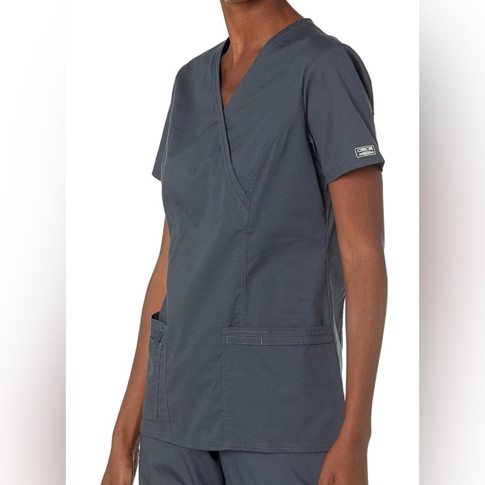 Cherokee Women Scrubs Top Workwear Core Stretch Mock Wrap 4728 Pewter 3X NWT